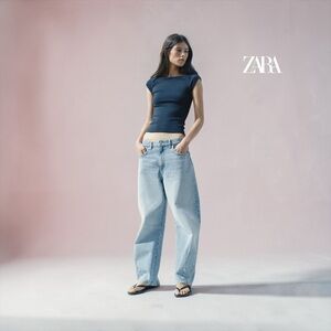 ZARA, Cotton Modal Slim Fit Tee, Navy, Size Large